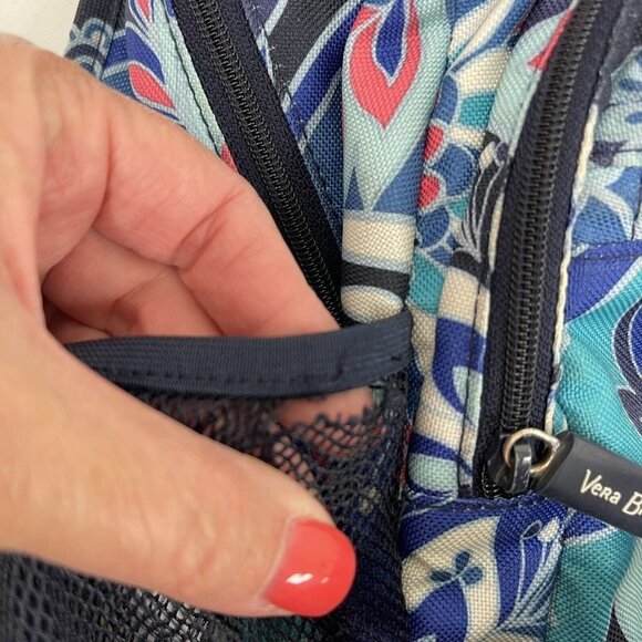 VERA BRADLEY Essential Large Backpack Laptop Bag Lotus Flower Swirl Blue Compute - Picture 4 of 9